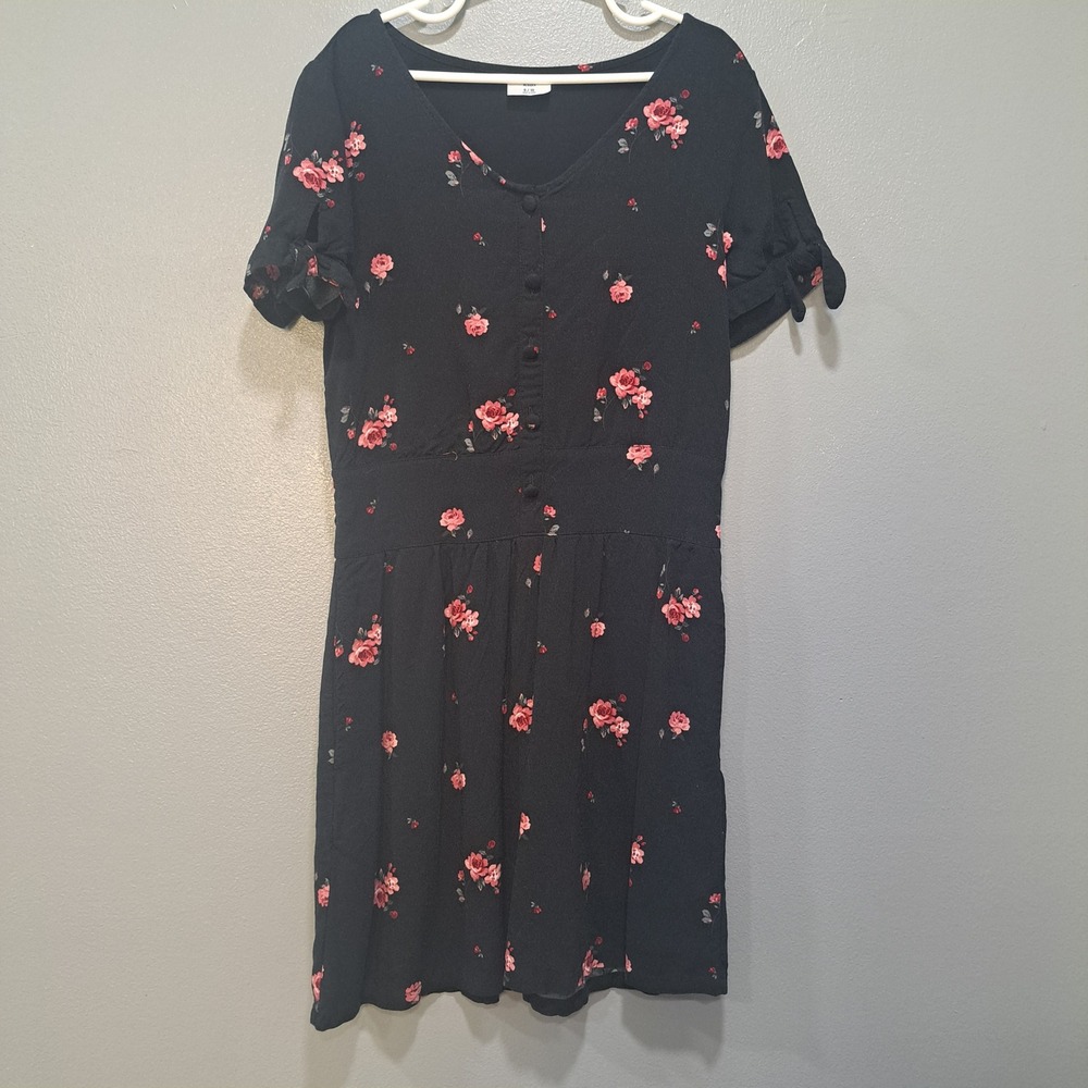 Abercrombie Kids Black Floral Button Front Dress Size 9/10 Cottagecore Boho